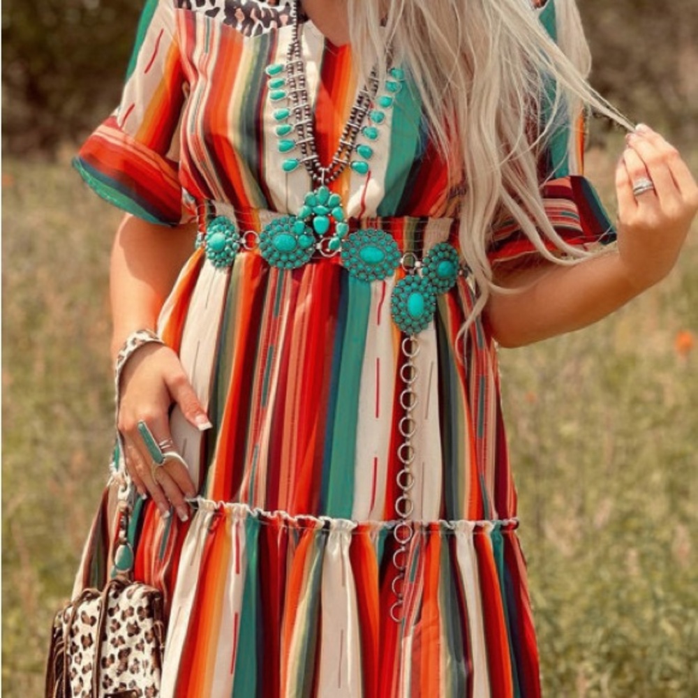 Leopard multicolor striped western summer dress